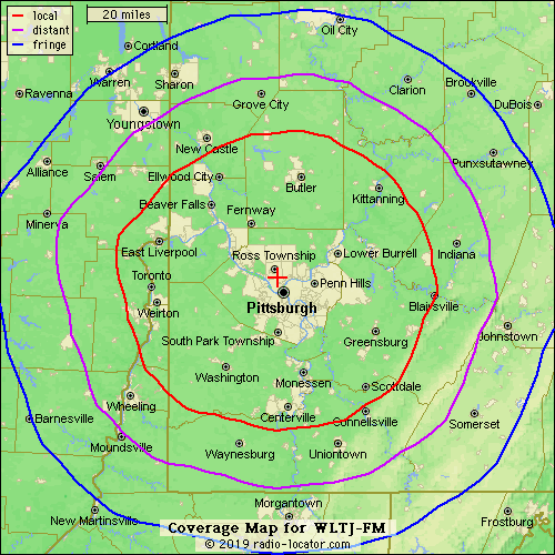 La Mega Pittsburgh Radio Coverage Area Map WLTJ_FM